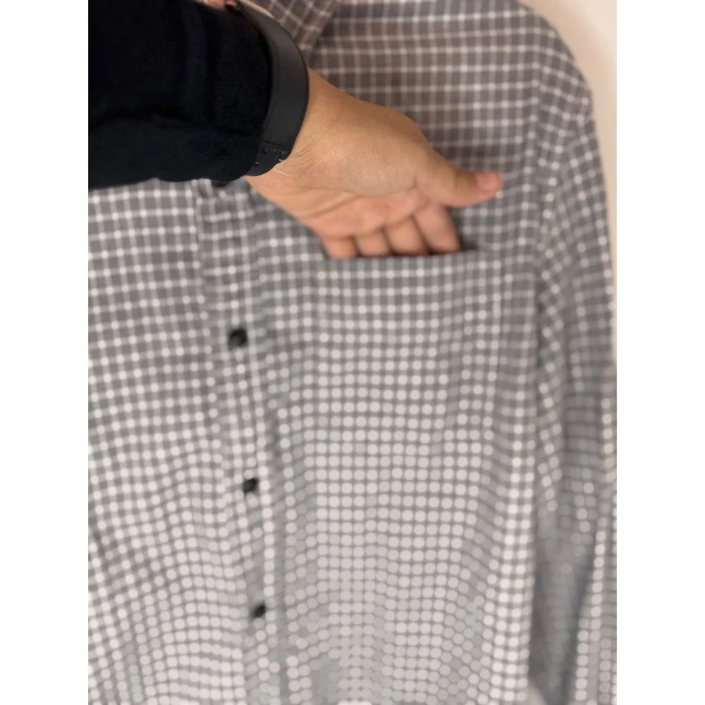 Banana Republic Luxe Flannel Shirt Mens Medium Slim‎ Fit Grey Windowpane Check